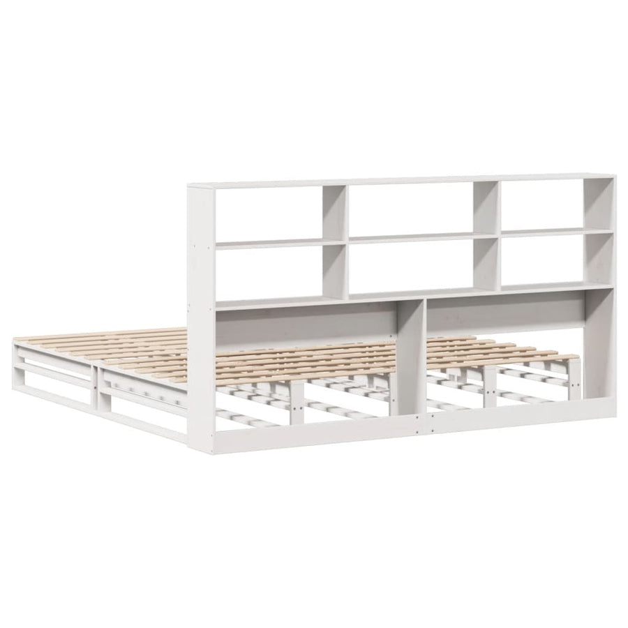 Bed met boekenkast zonder matras massief hout wit 180x200 cm