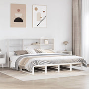 Bed 180x200 cm massief grenenhout wit met boekenkast