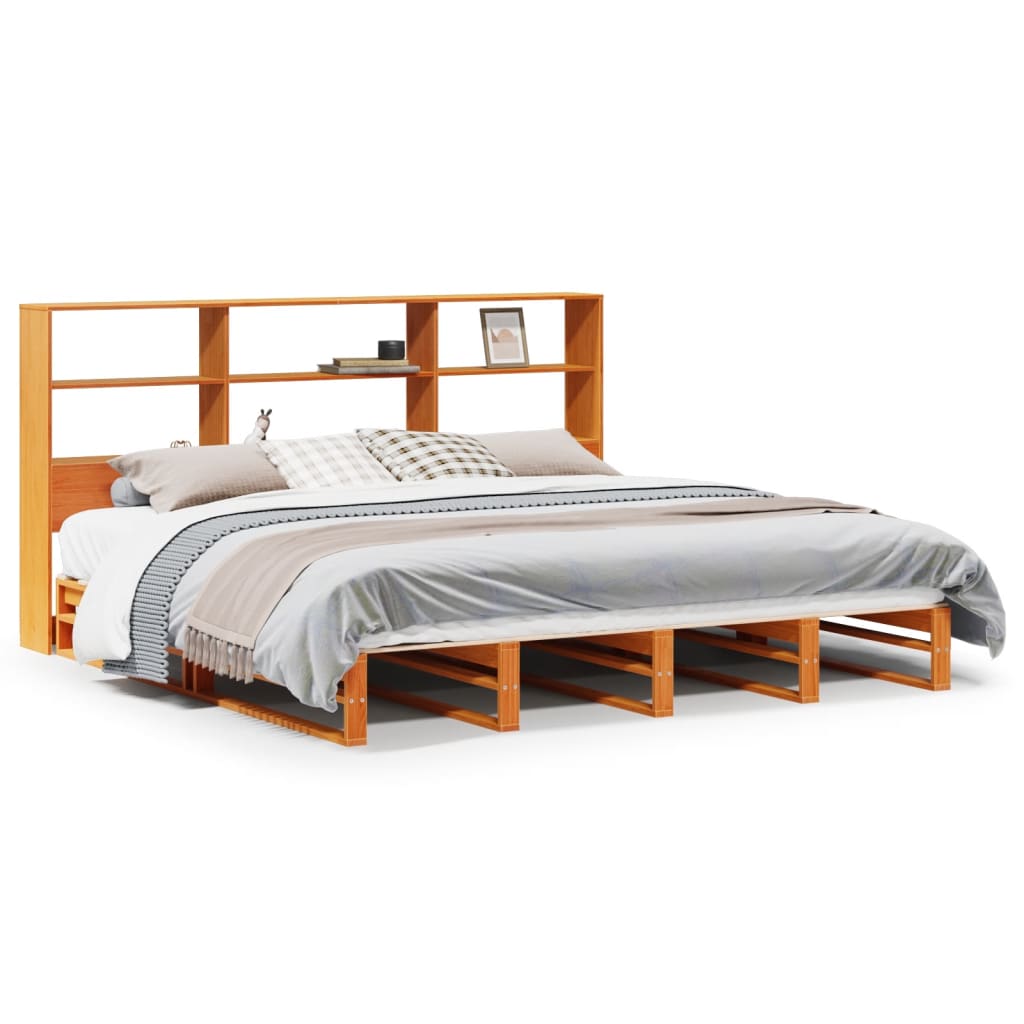 Bed met boekenkast zonder matras hout wasbruin 180x200 cm