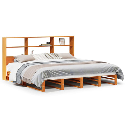Bed met boekenkast zonder matras hout wasbruin 180x200 cm