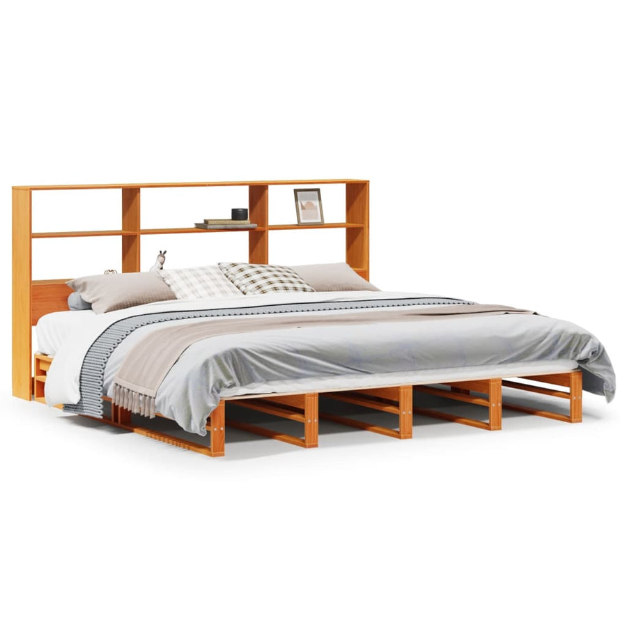 Bed met boekenkast zonder matras hout wasbruin 180x200 cm