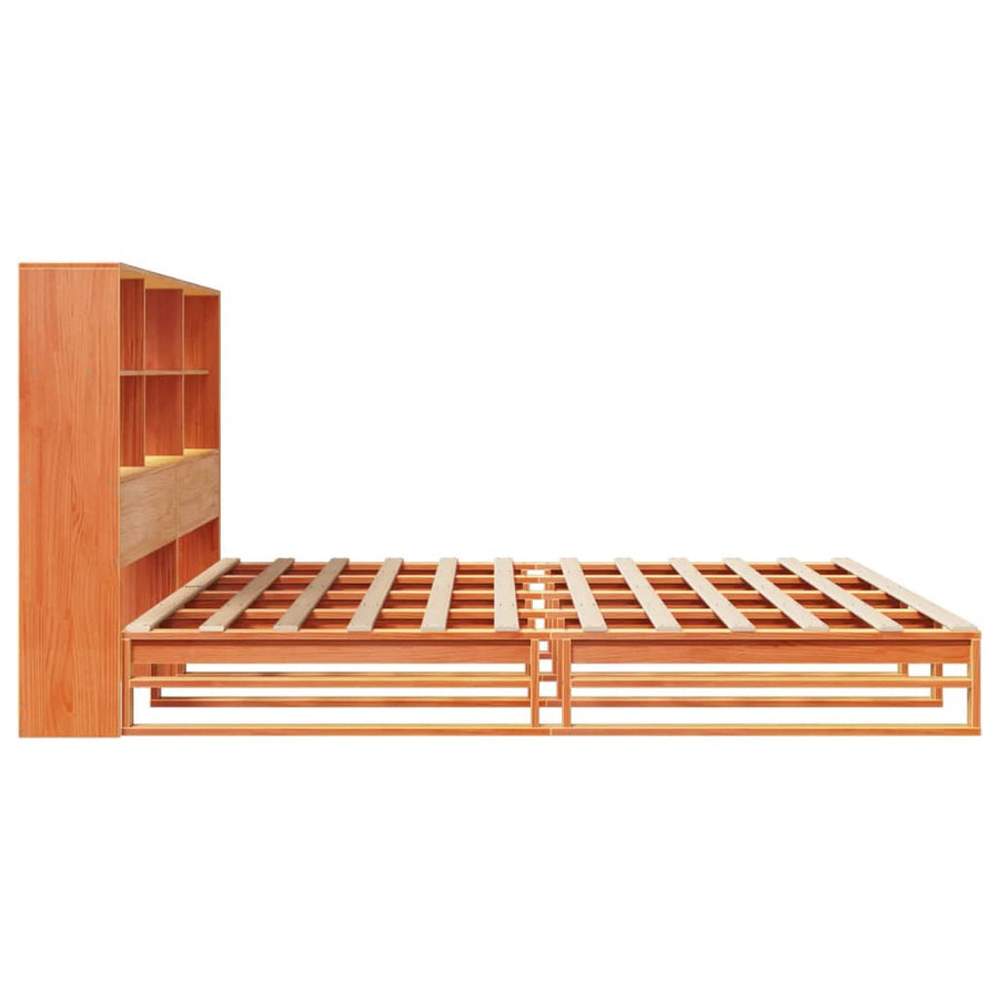 Bed met boekenkast zonder matras hout wasbruin 180x200 cm