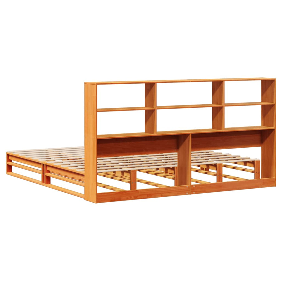 Bed met boekenkast zonder matras hout wasbruin 180x200 cm