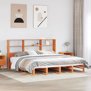 Bed 180x200 cm grenenhout wasbruin met boekenkast