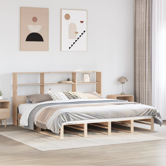 Bed met boekenkast zonder matras massief hout 200x200 cm