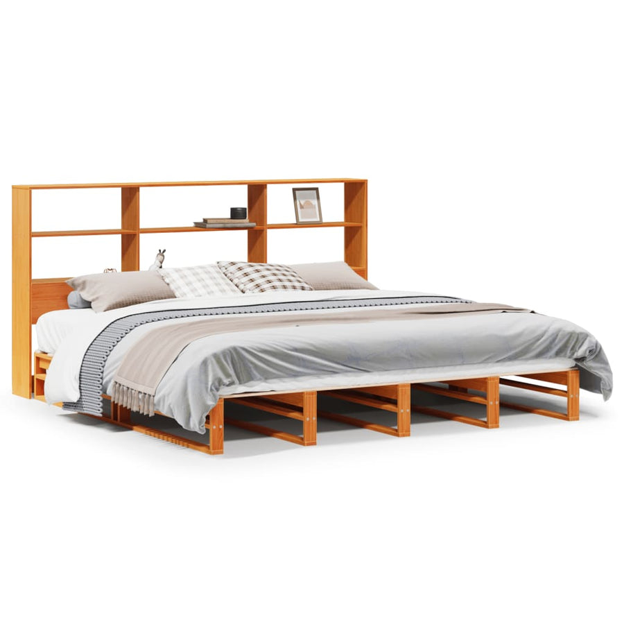 Bed met boekenkast zonder matras hout wasbruin 200x200 cm