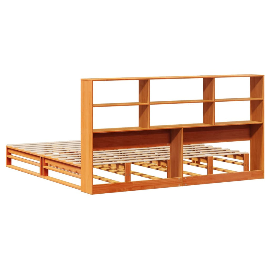 Bed met boekenkast zonder matras hout wasbruin 200x200 cm