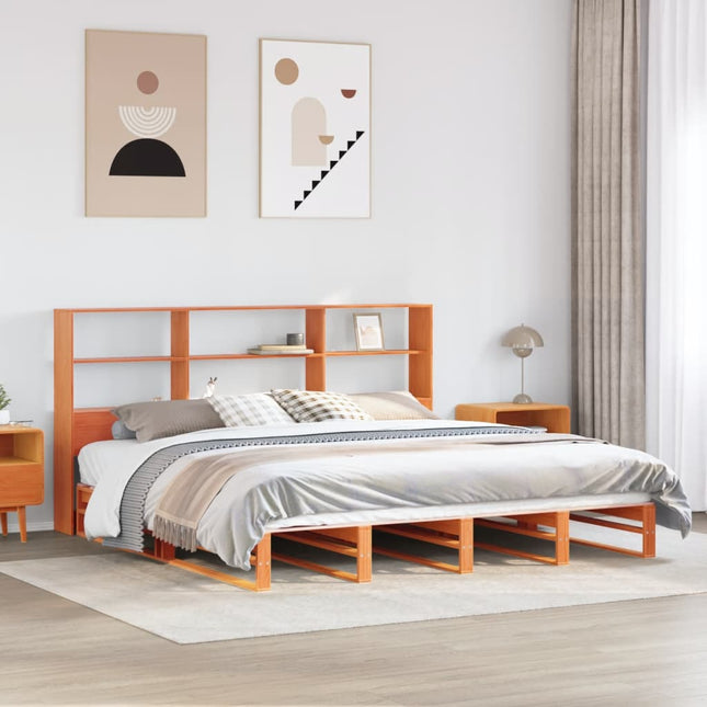 Bed met boekenkast zonder matras hout wasbruin 200x200 cm