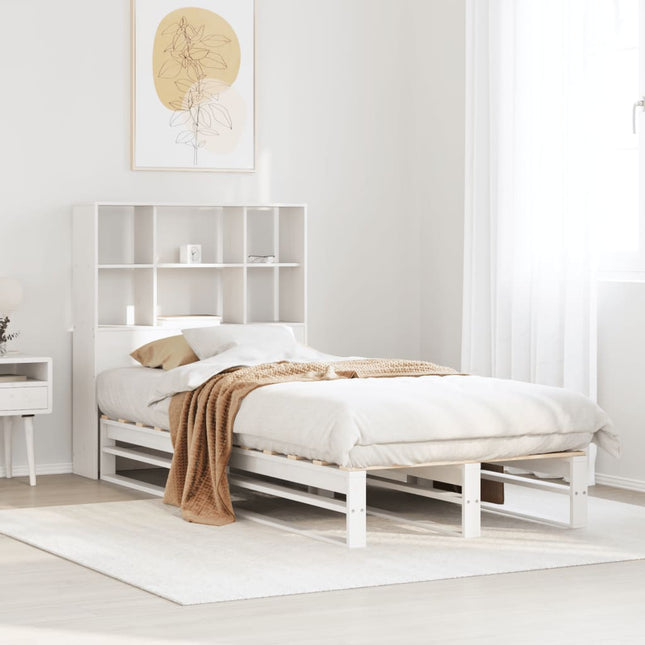 Bed met boekenkast zonder matras massief hout wit 75x190 cm