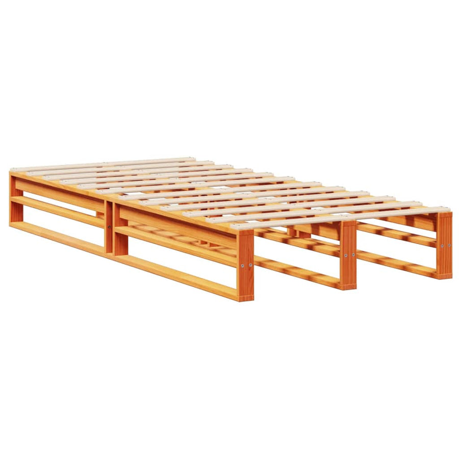 Bed met boekenkast zonder matras massief hout wasbruin 75x190cm