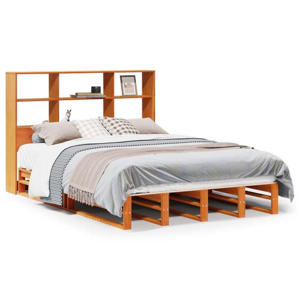 Bed met boekenkast zonder matras hout wasbruin 135x190 cm