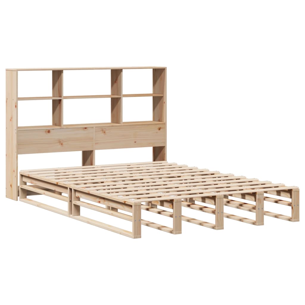 Bed met boekenkast zonder matras massief hout 140x190 cm