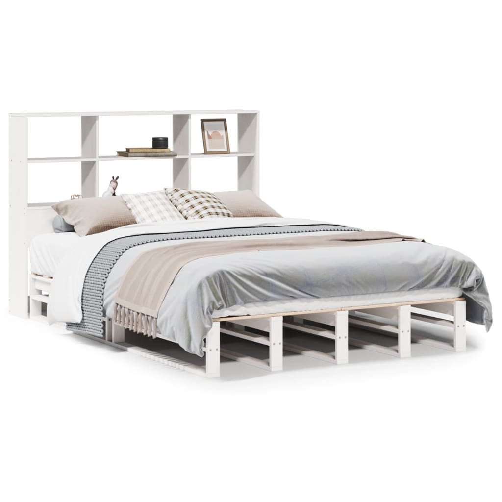Bed met boekenkast zonder matras massief hout wit 140x190 cm