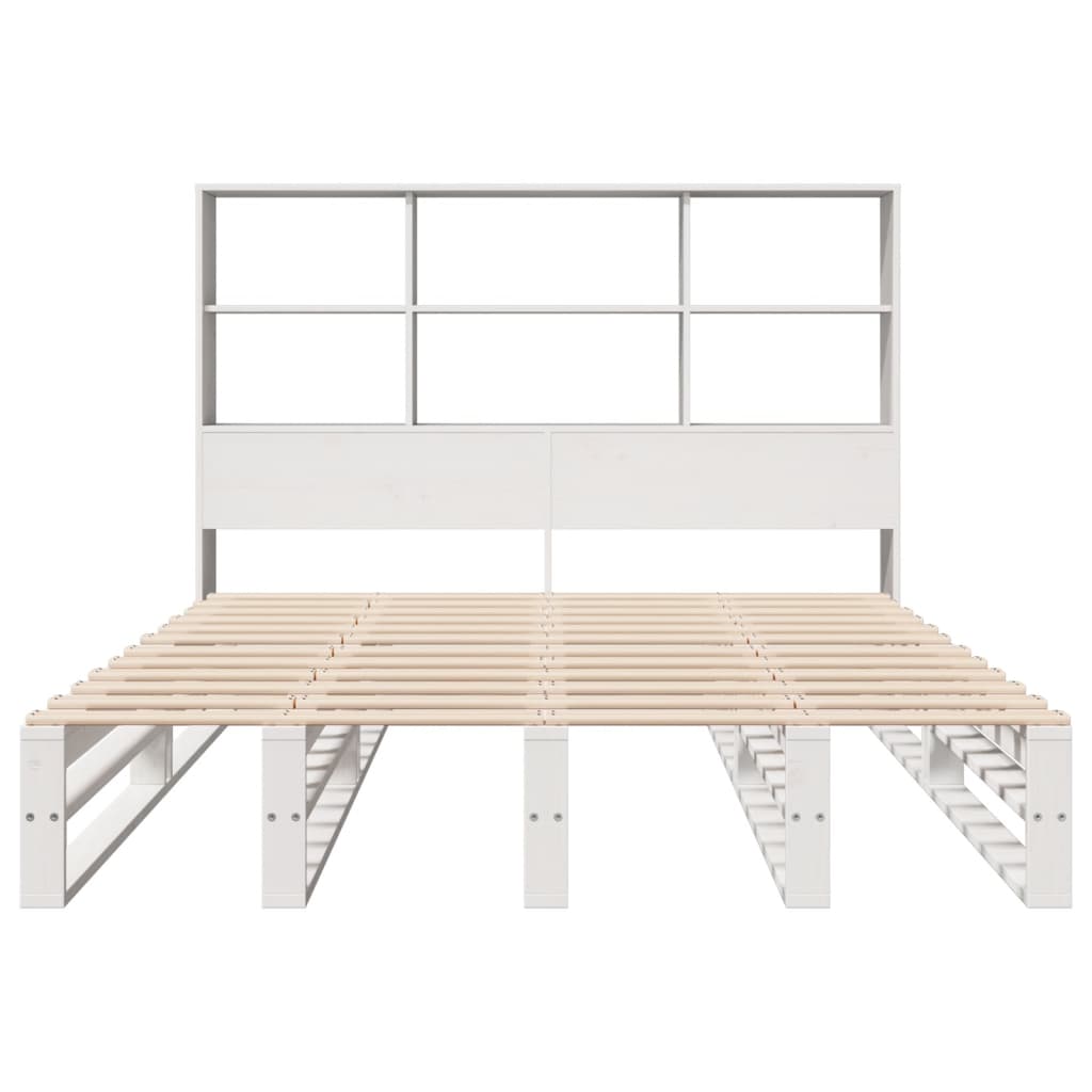 Bed met boekenkast zonder matras massief hout wit 140x190 cm