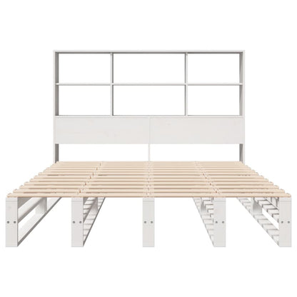Bed met boekenkast zonder matras massief hout wit 140x190 cm