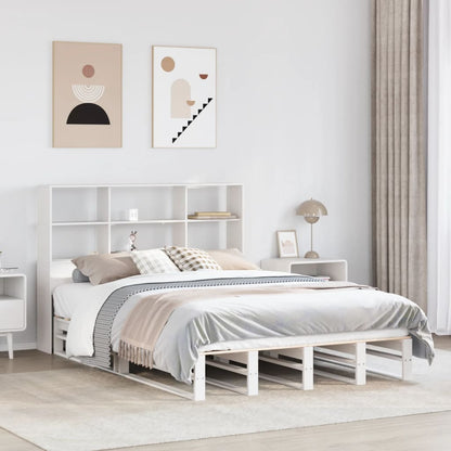 Bed met boekenkast zonder matras massief hout wit 140x190 cm