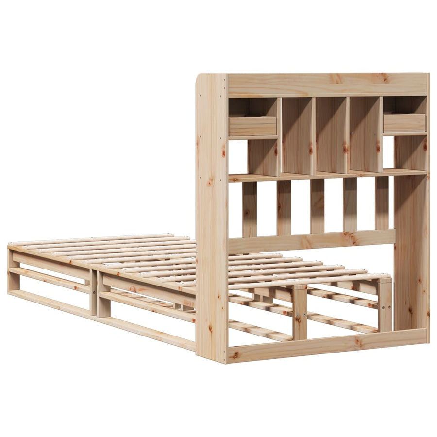 Bed met boekenkast zonder matras massief grenenhout 90x200 cm