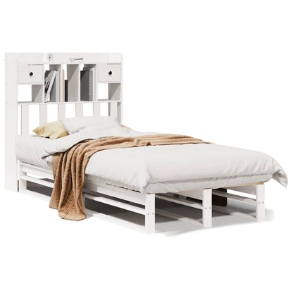 Bed met boekenkast zonder matras grenenhout wit 90x200 cm