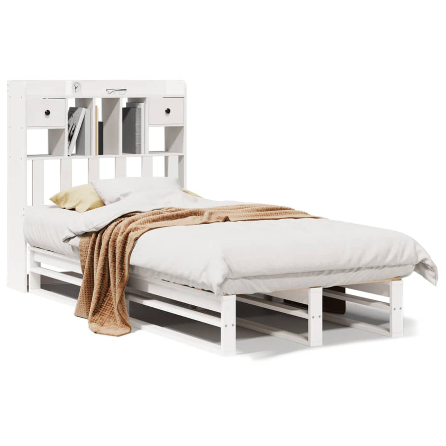 Bed met boekenkast zonder matras grenenhout wit 90x200 cm