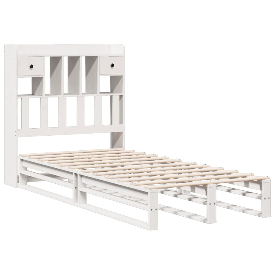 Bed met boekenkast zonder matras grenenhout wit 90x200 cm