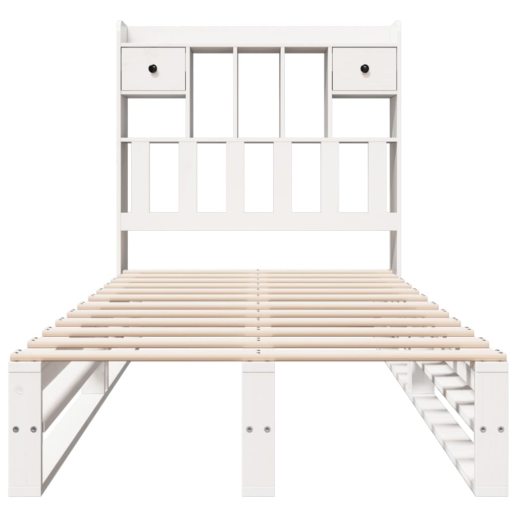 Bed met boekenkast zonder matras grenenhout wit 90x200 cm