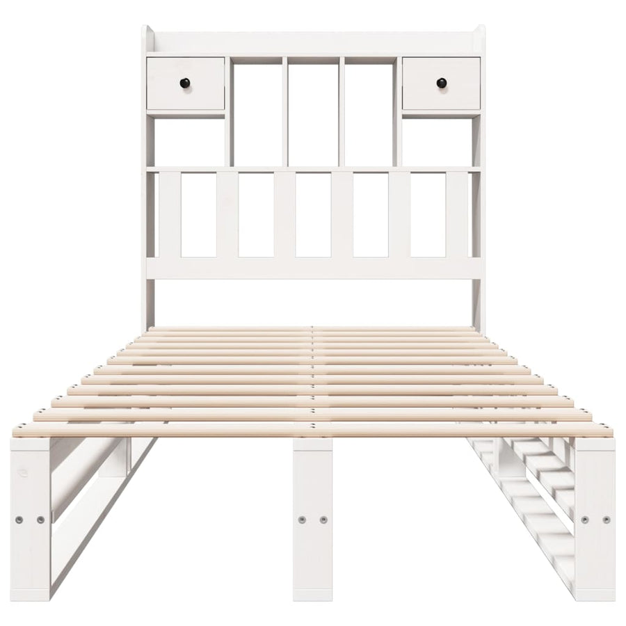 Bed met boekenkast zonder matras grenenhout wit 90x200 cm