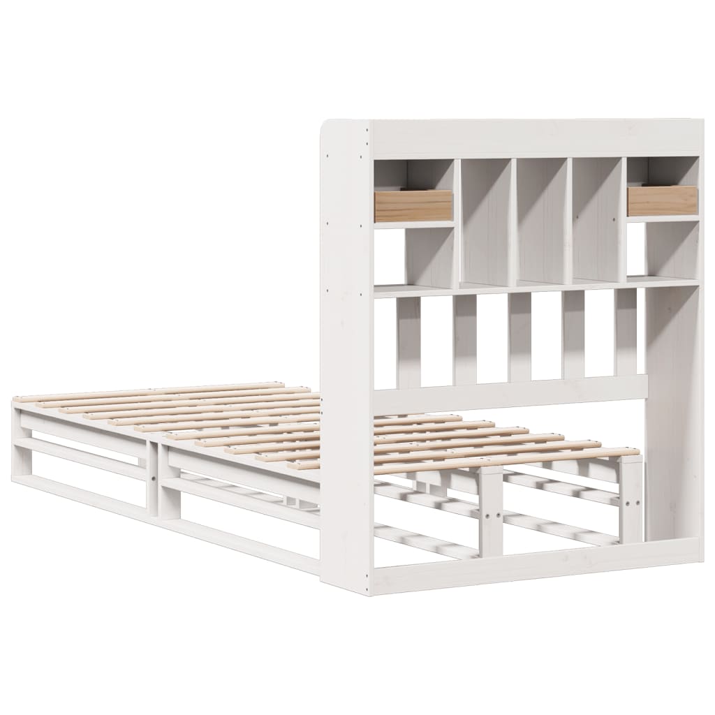 Bed met boekenkast zonder matras grenenhout wit 90x200 cm