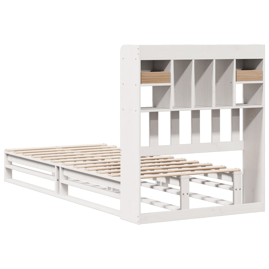 Bed met boekenkast zonder matras grenenhout wit 90x200 cm