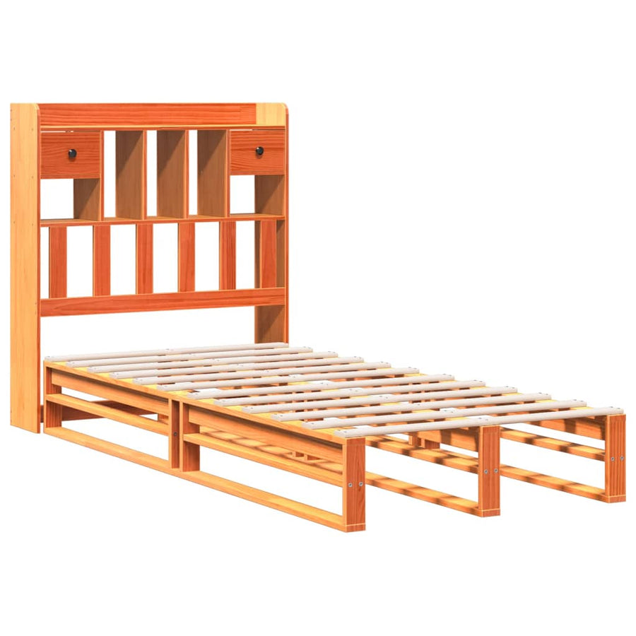 Bed met boekenkast zonder matras grenenhout wasbruin 100x200 cm