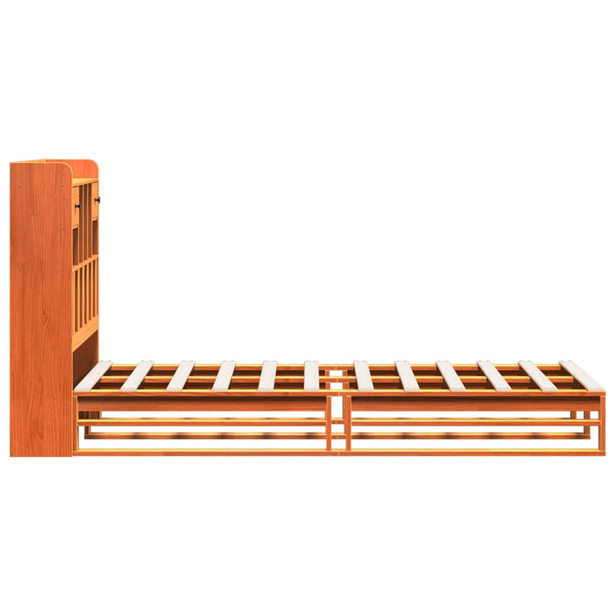 Bed met boekenkast zonder matras grenenhout wasbruin 100x200 cm