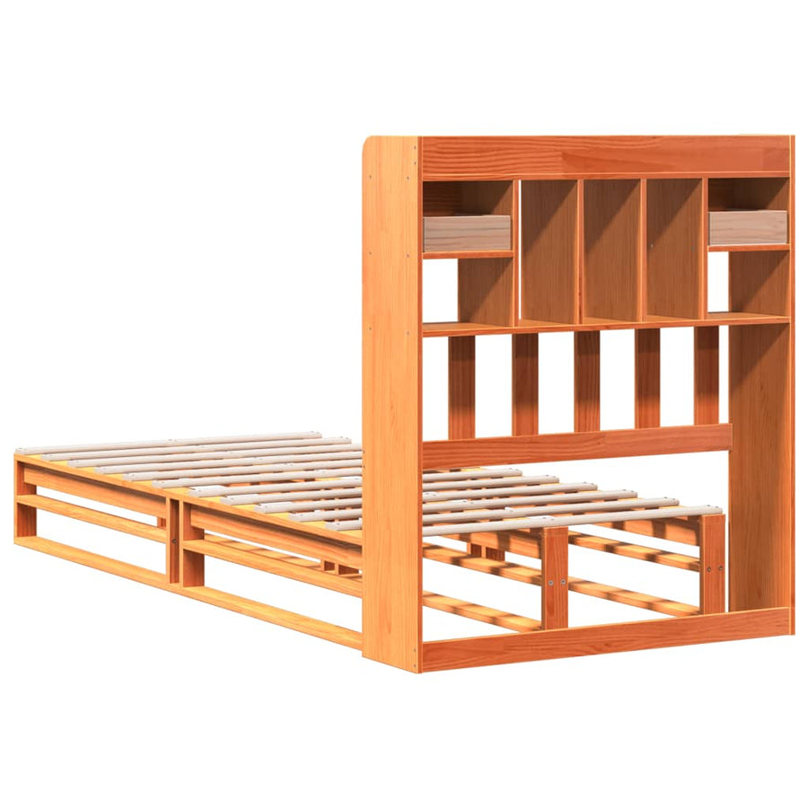Bed met boekenkast zonder matras grenenhout wasbruin 100x200 cm