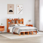 Bed met boekenkast zonder matras grenenhout wasbruin 140x200 cm