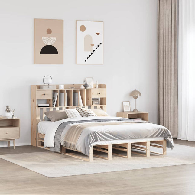 Bed met boekenkast zonder matras massief grenenhout 150x200 cm