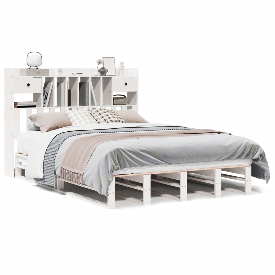 Bed met boekenkast zonder matras grenenhout wit 150x200 cm