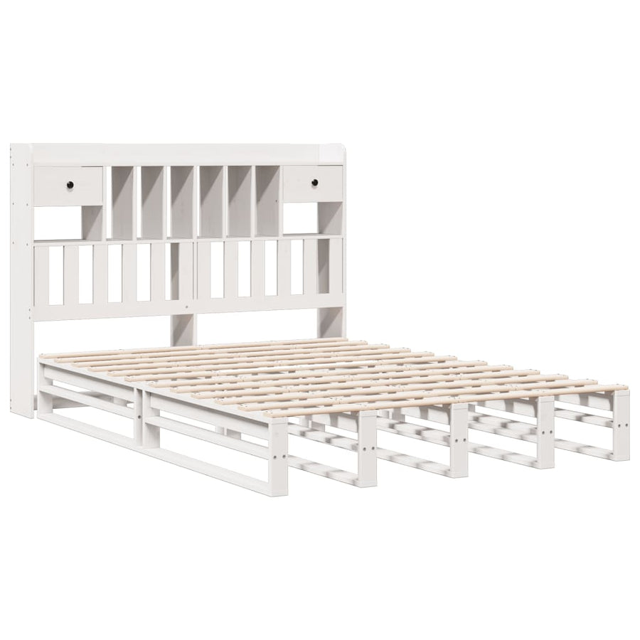 Bed met boekenkast zonder matras grenenhout wit 150x200 cm