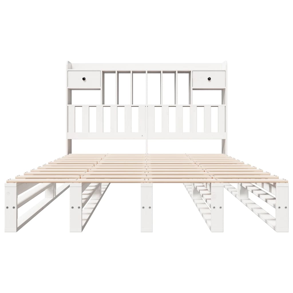 Bed met boekenkast zonder matras grenenhout wit 150x200 cm