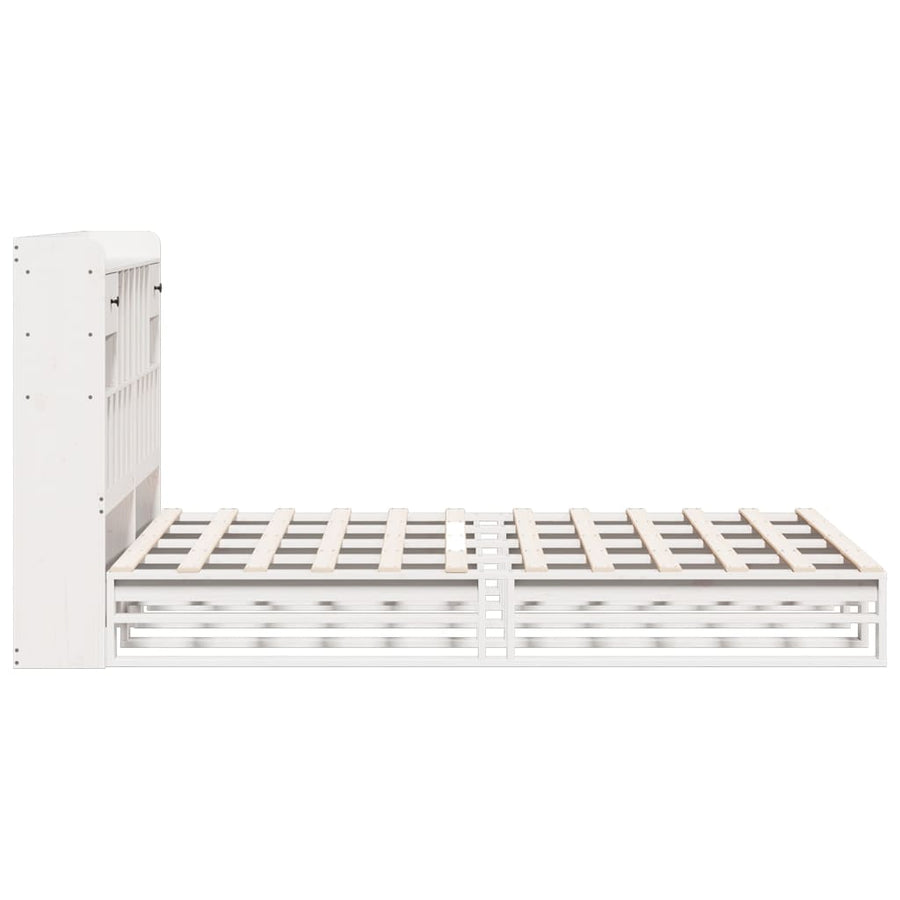 Bed met boekenkast zonder matras grenenhout wit 150x200 cm