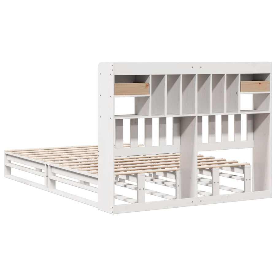 Bed met boekenkast zonder matras grenenhout wit 150x200 cm