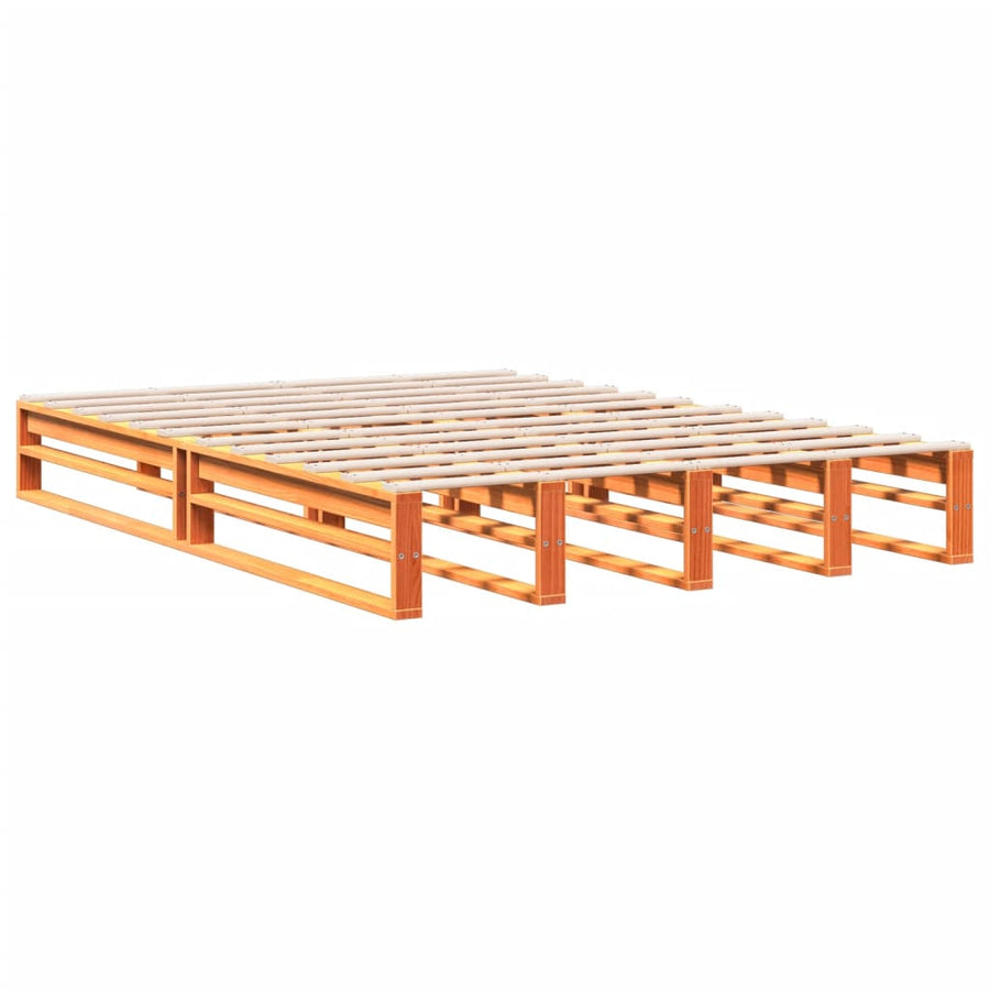 Bed met boekenkast zonder matras grenenhout wasbruin 150x200 cm