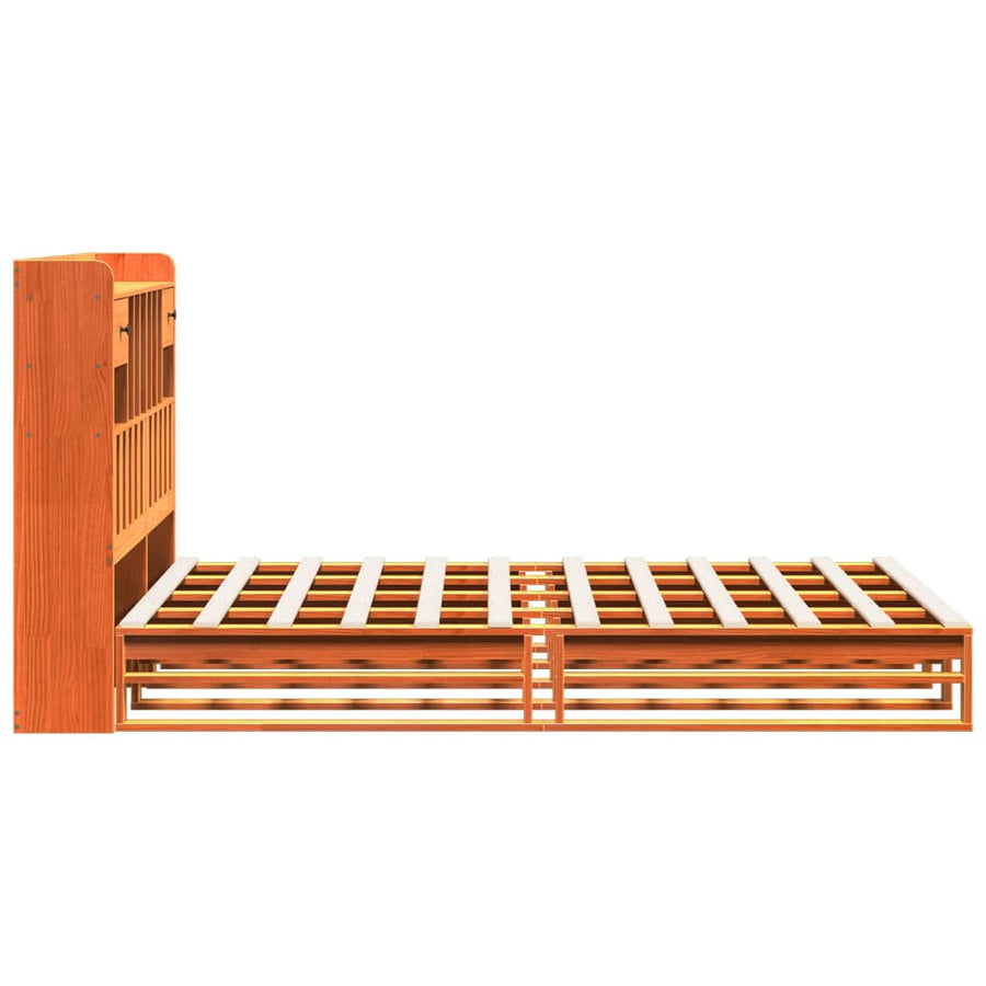Bed met boekenkast zonder matras grenenhout wasbruin 150x200 cm