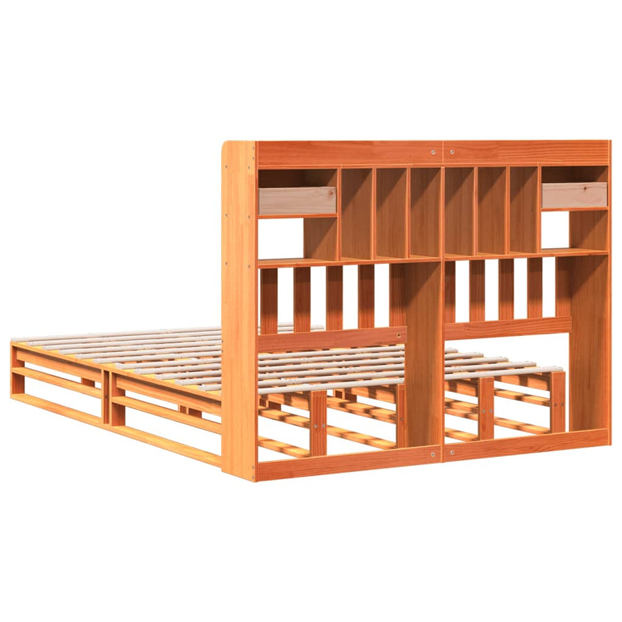 Bed met boekenkast zonder matras grenenhout wasbruin 150x200 cm