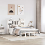 Bed 160x200 cm grenenhout wit met boekenkast
