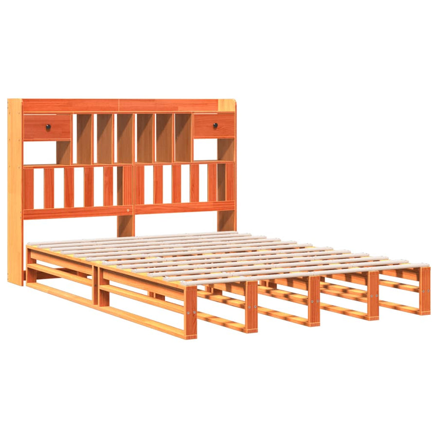 Bed met boekenkast zonder matras grenenhout wasbruin 160x200 cm