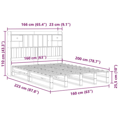 Bed met boekenkast zonder matras grenenhout wasbruin 160x200 cm