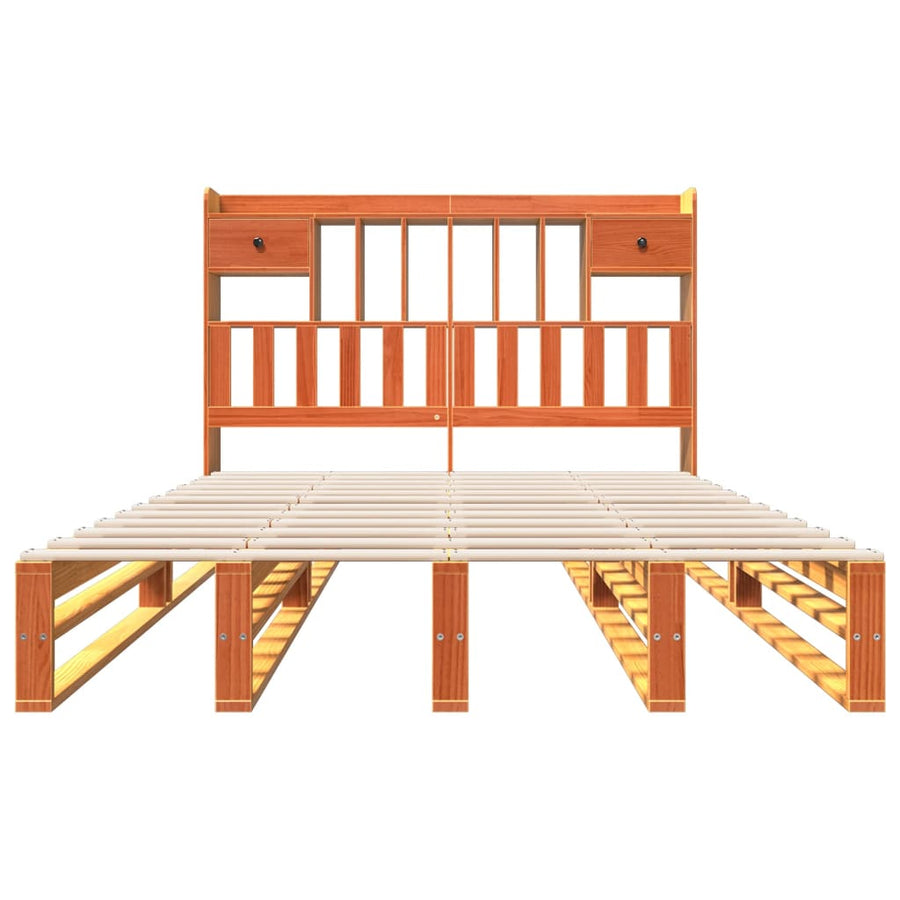 Bed met boekenkast zonder matras grenenhout wasbruin 160x200 cm