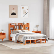 Bed met boekenkast grenenhout wasbruin 160x200 cm