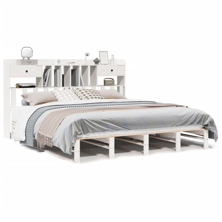 Bed met boekenkast zonder matras grenenhout wit 180x200 cm