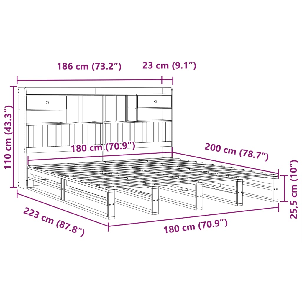 Bed met boekenkast zonder matras grenenhout wit 180x200 cm