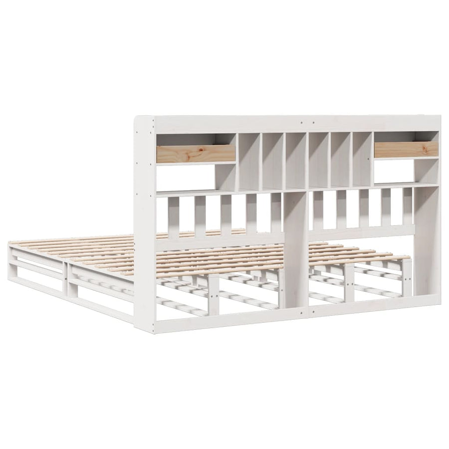 Bed met boekenkast zonder matras grenenhout wit 180x200 cm