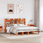 Bed met boekenkast zonder matras grenenhout wasbruin 180x200 cm